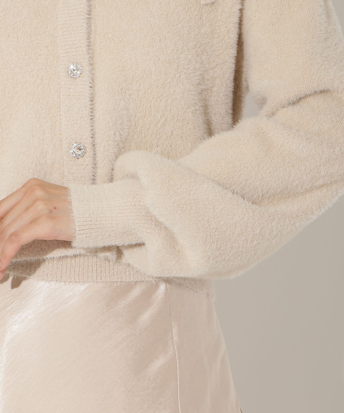 アンドクチュール「ラメフェザーショルダーリボンアンサンブル」|カーディガン|