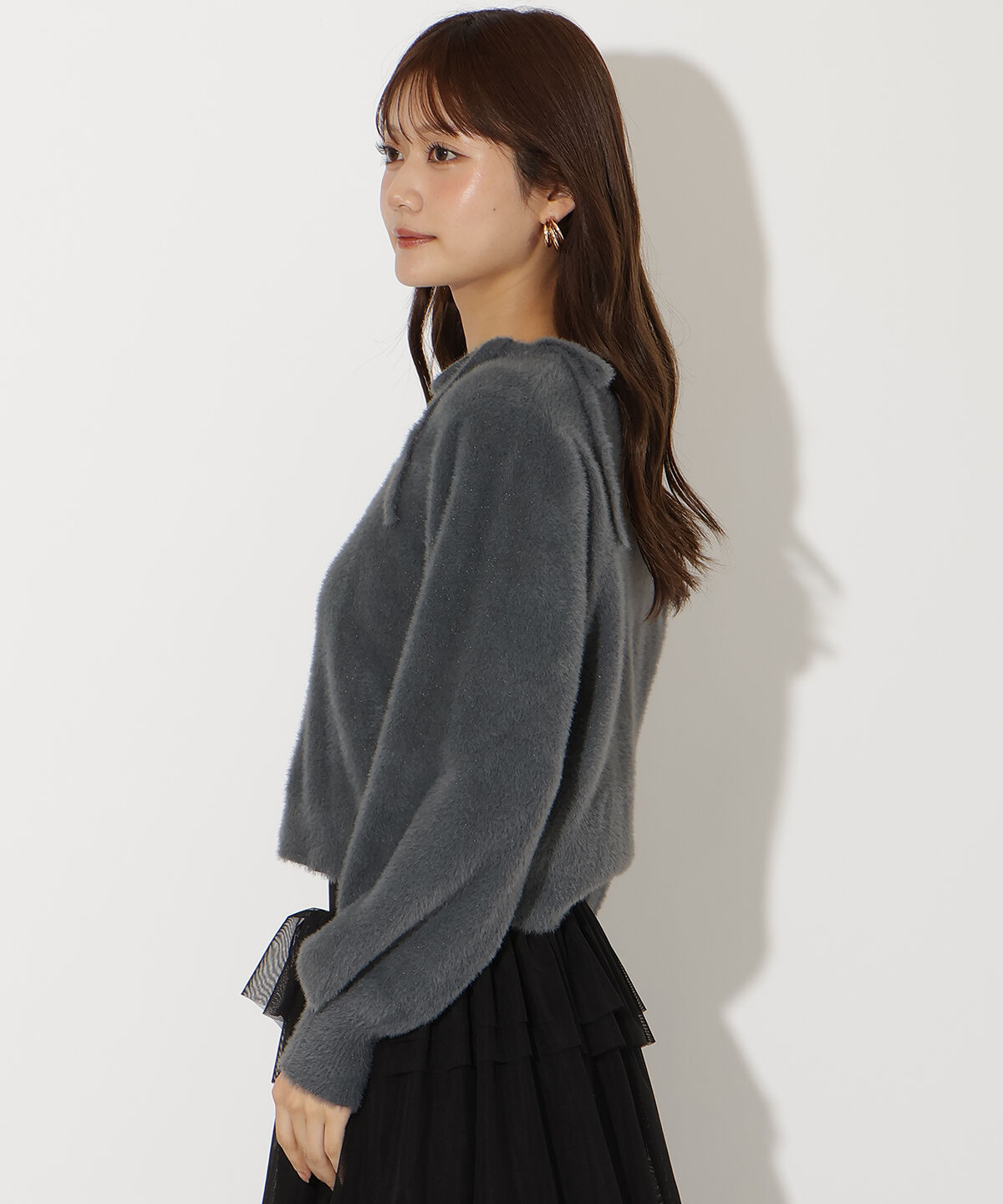 アンドクチュール「ラメフェザーショルダーリボンアンサンブル」|カーディガン|