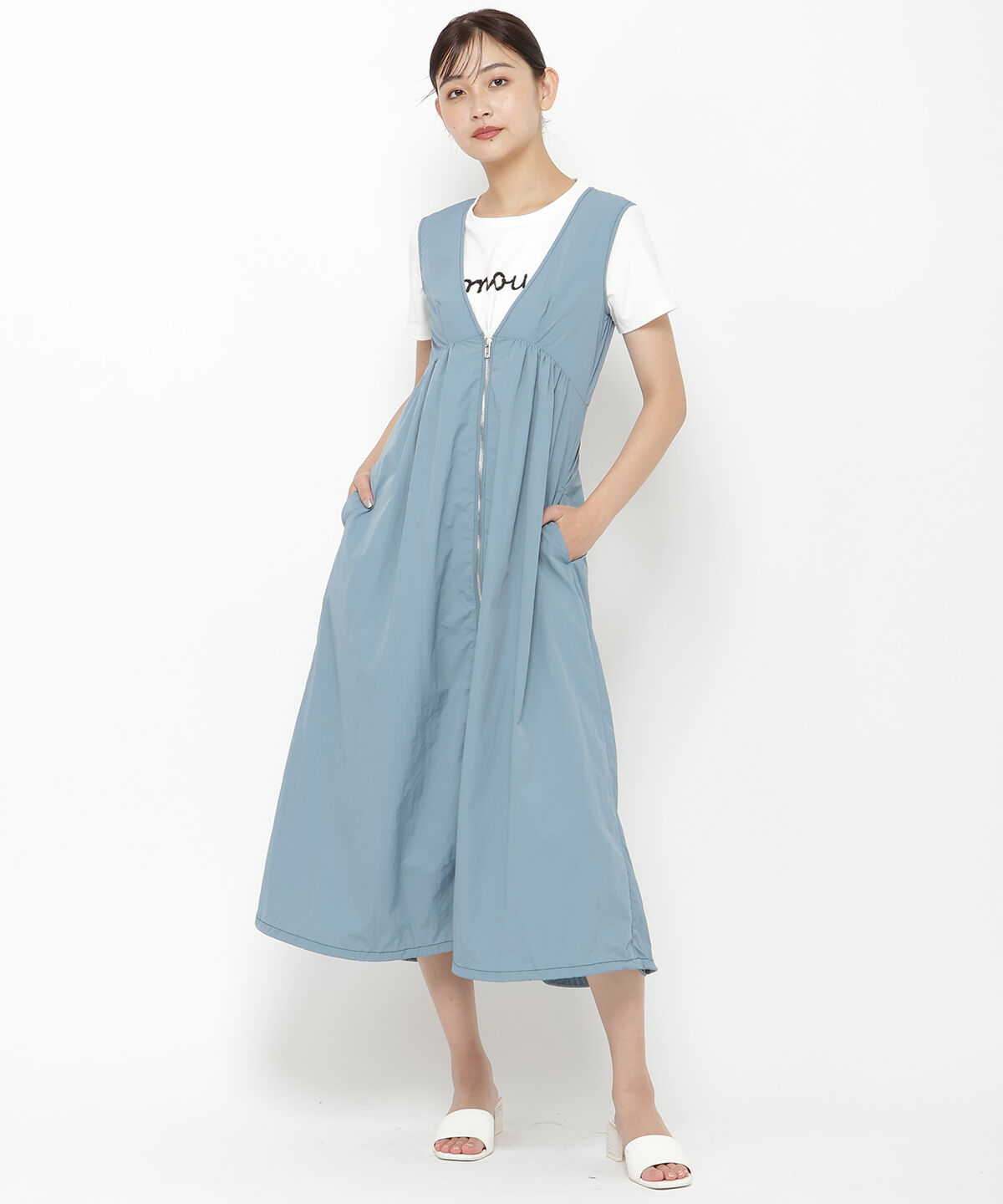 REDYAZEL「フロントジップジャンスカ」|ジャンパースカート|ブルー