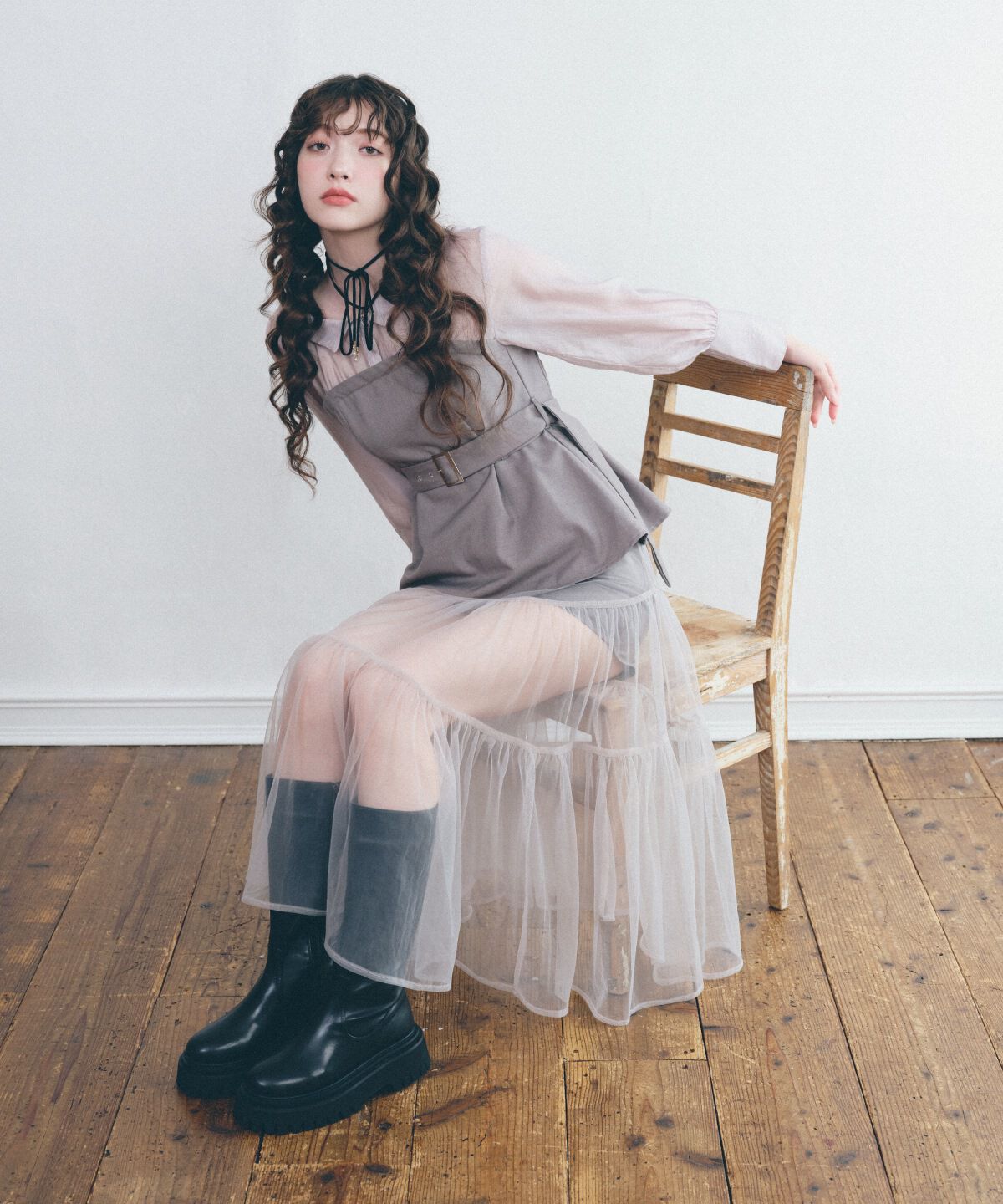 REDYAZEL「シャツドッキングベアワンピース」|ワンピース|