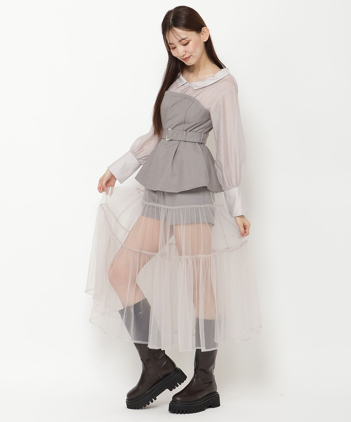 REDYAZEL「シャツドッキングベアワンピース」|ワンピース|