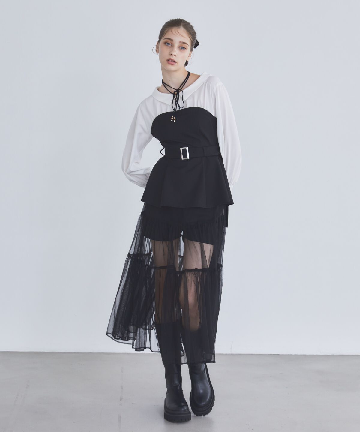 REDYAZEL「シャツドッキングベアワンピース」|ワンピース|