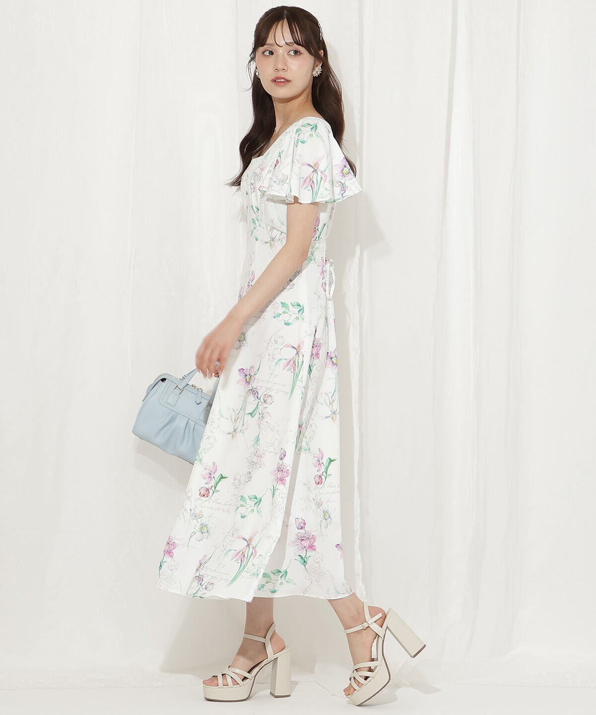 WILLSELECTION「ボタニカルフラワーフレアスリーブワンピース」|ワンピース|