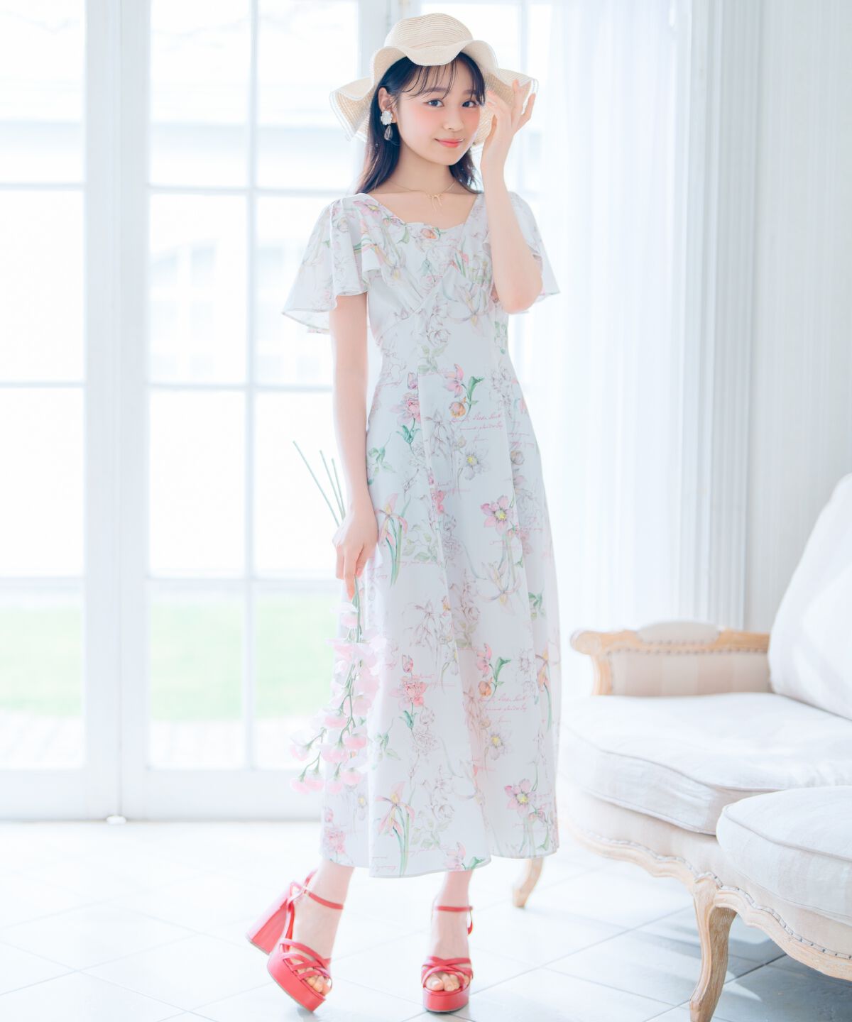 WILLSELECTION「ボタニカルフラワーフレアスリーブワンピース」|ワンピース|