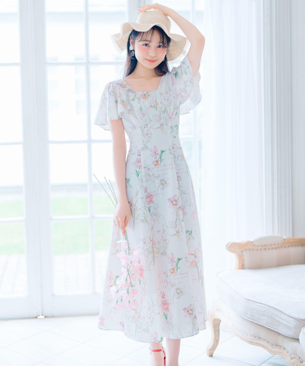 WILLSELECTION「ボタニカルフラワーフレアスリーブワンピース」|ワンピース|