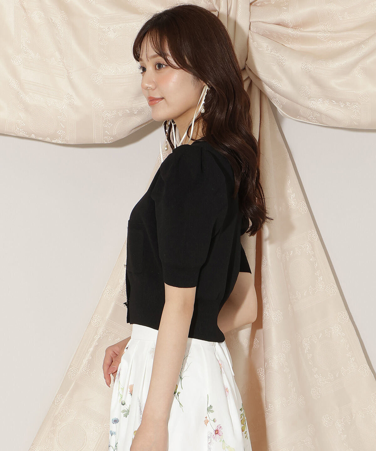 WILLSELECTION「ビジューリボンタックスリーブカーディガン」|カーディガン|