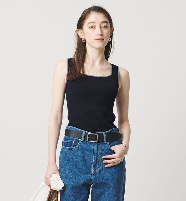 UNITED ARROWS「リブ スクエア キャミソールニット ‐ウォッシャブル‐」|タンクトップ|NAVY