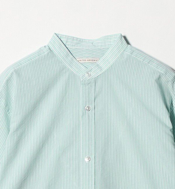 UNITED ARROWS「フェザーポプリン ストライプ バンドカラー シャツ」|シャツ・ブラウス|