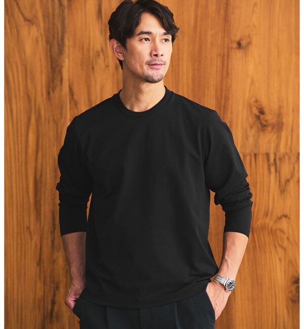 UNITED ARROWS green label relaxing「【WEB限定】JUST fit クリーン カノコ ジャケイン 長袖 Tシャツ -抗菌-」|Tシャツ・カットソー|BLACK