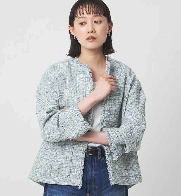 UNITED ARROWS green label relaxing「［size SHORTあり］ミックス ツイードライク ポケット ノーカラー ジャケット」|ノーカラージャケット|