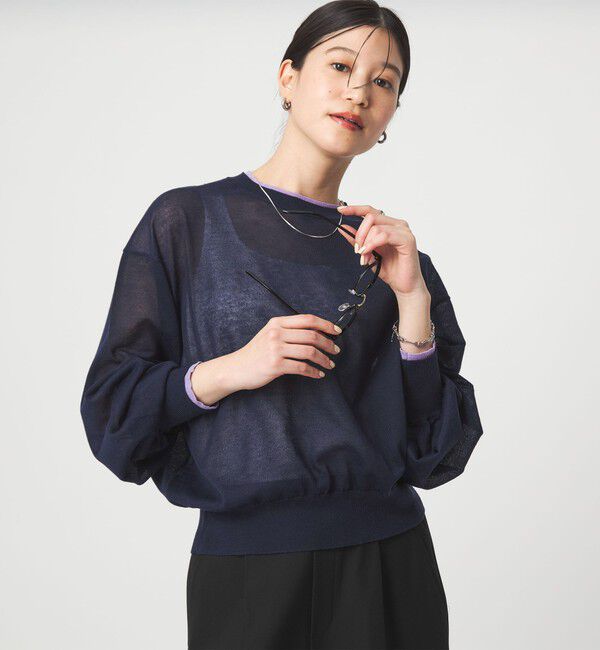 UNITED ARROWS green label relaxing「【WEB限定】＜at ease＞バイカラー シアー ニット プルオーバー」|ニット・セーター|