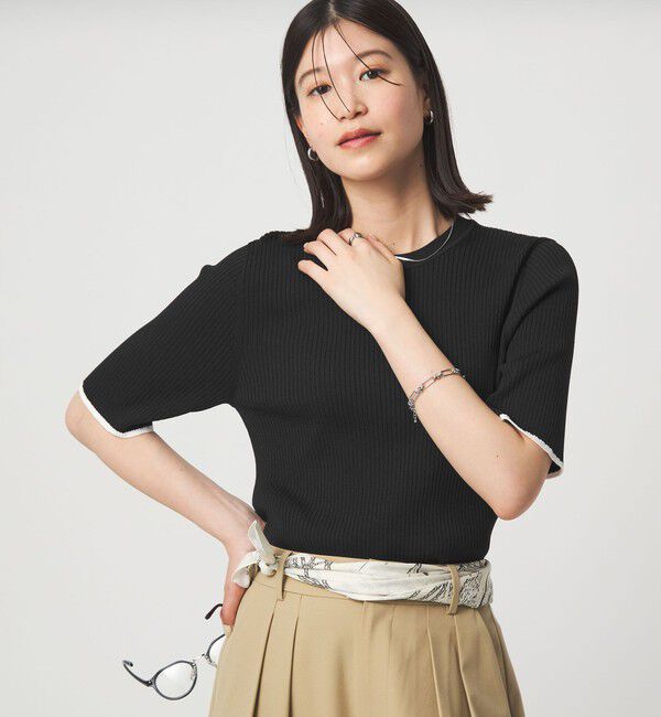 UNITED ARROWS green label relaxing「【WEB限定】＜at ease＞ソデサキ バイカラー 5分袖 プルオーバー ニット」|ニット・セーター|