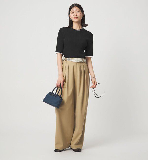 UNITED ARROWS green label relaxing「【WEB限定】＜at ease＞ソデサキ バイカラー 5分袖 プルオーバー ニット」|ニット・セーター|