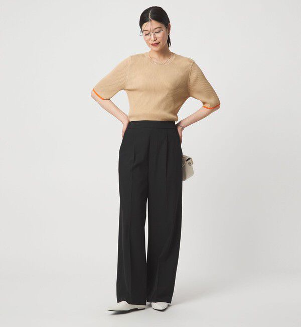 UNITED ARROWS green label relaxing「【WEB限定】＜at ease＞ソデサキ バイカラー 5分袖 プルオーバー ニット」|ニット・セーター|