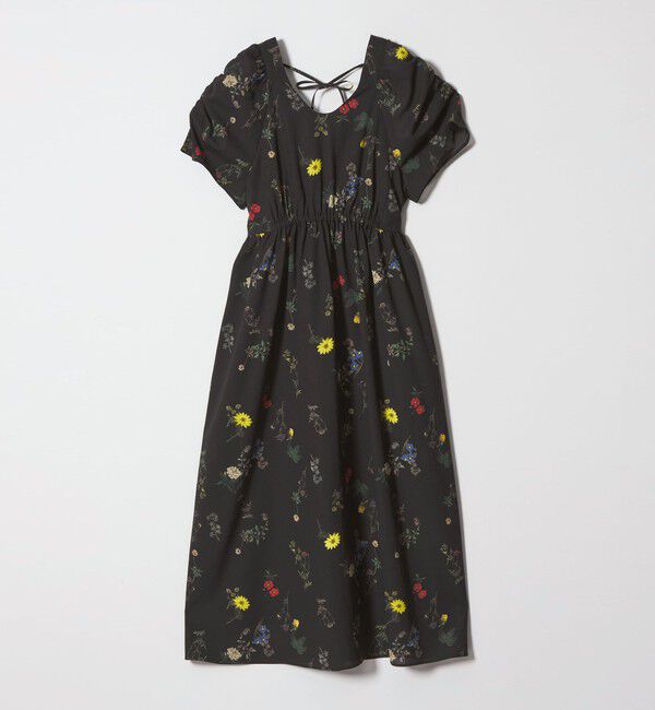 EMMEL REFINES「＜EMMEL REFINES＞EM フラワープリント ギャザーパフスリーブ ワンピース」|ワンピース|BLACK