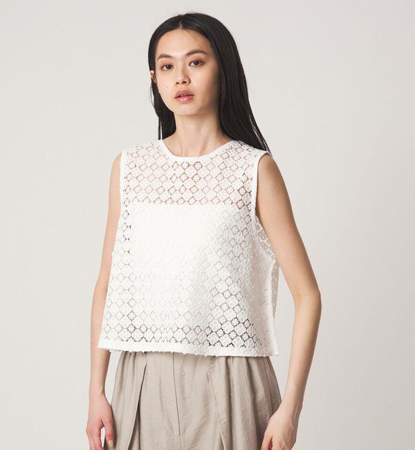 EMMEL REFINES「＜EMMEL REFINES＞EM クローバーレース ノースリーブ プルオーバー」|シャツ・ブラウス|WHITE