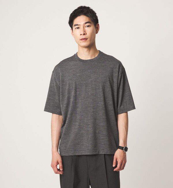UNITED ARROWS green label relaxing「FINE BASIC ハシゴ Super100&rsquo;s ウール 半袖 Tシャツ」|Tシャツ・カットソー|MD.GRAY