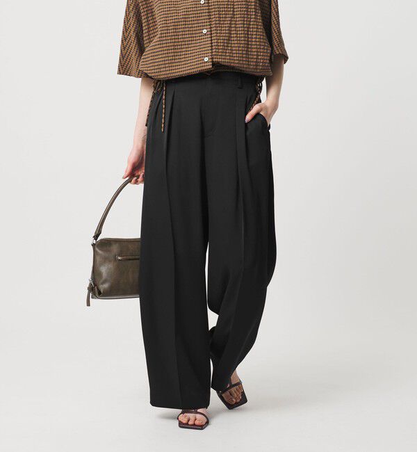 BEAUTY&YOUTH UNITED ARROWS「ポリエステル ドレープ 2タック ワイドパンツ ウォッシャブル」|チノ|BLACK