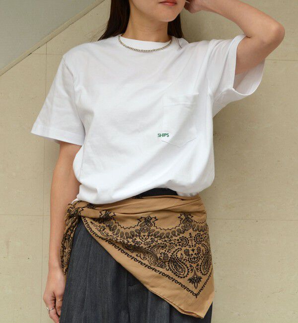SHIPS「【累計販売数18万枚突破!!】【WEB限定】SHIPS: マイクロ SHIPSロゴ ポケット Tシャツ」|Tシャツ・カットソー|オフホワイト
