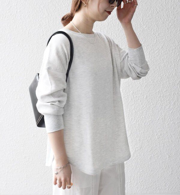 SHIPS any「SHIPS any:〈洗濯機可能〉ワッフル  レースアップ ラウンドヘム プルオーバー」|Tシャツ・カットソー|