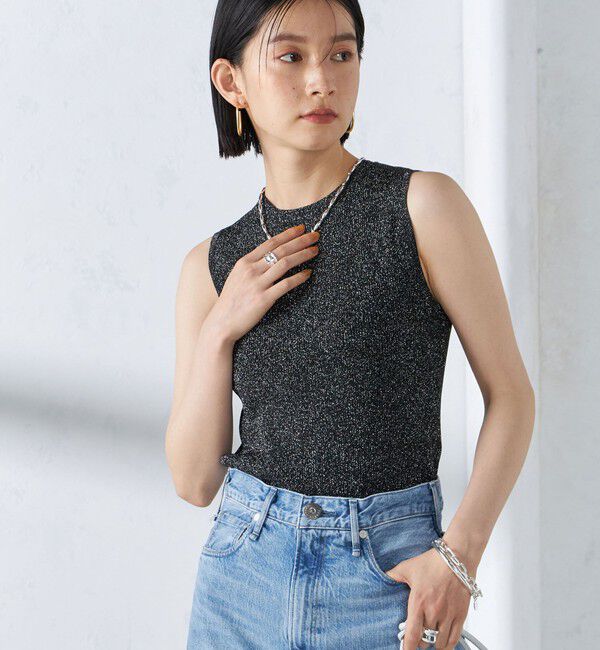 SHIPS for women「〈手洗い可能〉ラメ ノースリーブ ニット」|ニット・セーター|ブラック