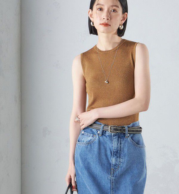 SHIPS for women「〈手洗い可能〉ラメ ノースリーブ ニット」|ニット・セーター|キャメル