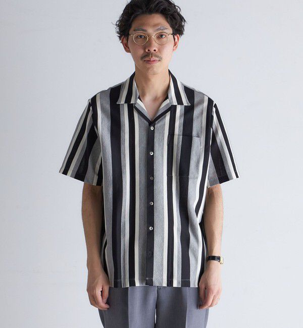SHIPS「SHIPS:  ハニカム ストライプ オープンカラー シャツ」|シャツ・ブラウス|