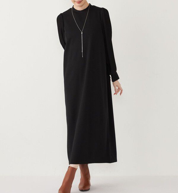 SHIPS Colors 「SHIPS Colors:〈手洗い可能〉プリーツスリーブ ジョーゼット ワンピース2◇」|ワンピース|ブラック