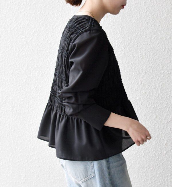 SHIPS any「《一部追加予約》【WEB限定】SHIPS any:〈洗濯機可能〉シアー シャーリング プチフリル ペプラム ブラウス」|シャツ・ブラウス|