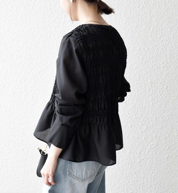 SHIPS any「《一部追加予約》【WEB限定】SHIPS any:〈洗濯機可能〉シアー シャーリング プチフリル ペプラム ブラウス」|シャツ・ブラウス|