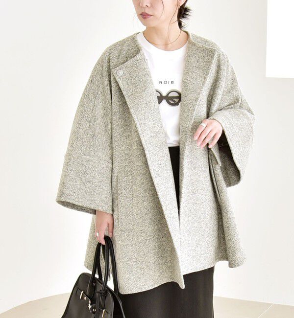 quaranciel「quaranciel: スライバー ウール ミックス クルーネック コート」|ノーカラーコート|