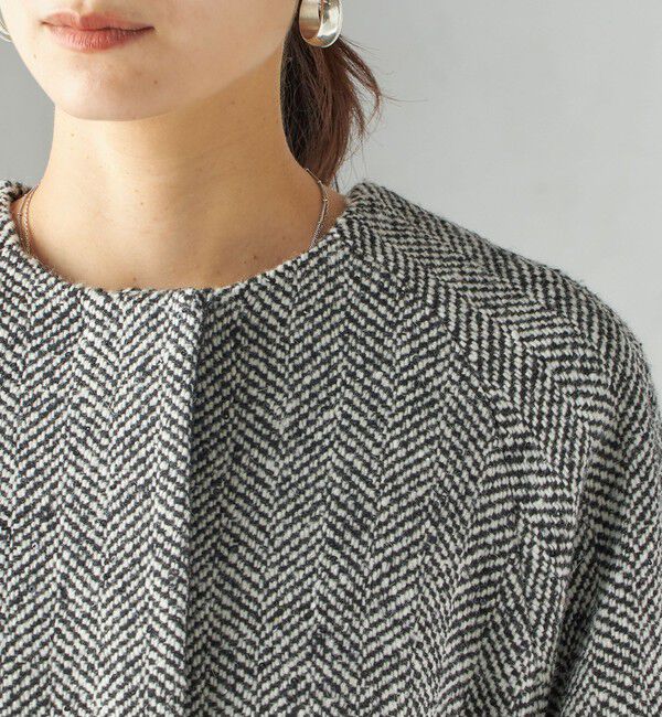 SHIPS for women「スパンコール ヘリンボーン ノーカラー コート」|ノーカラーコート|