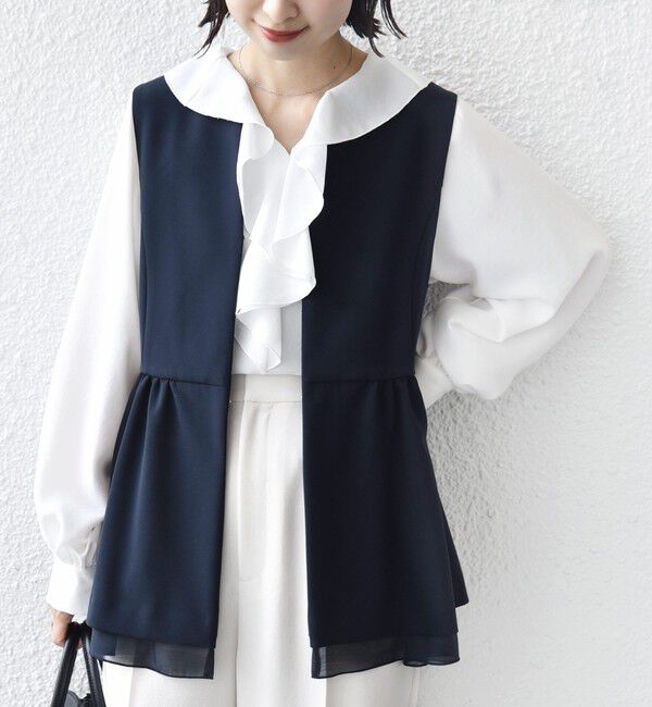 SHIPS for women「ダブル クロス レイヤード ペプラム ジレ（セレモニー対応可）」|ベスト・ジレ|
