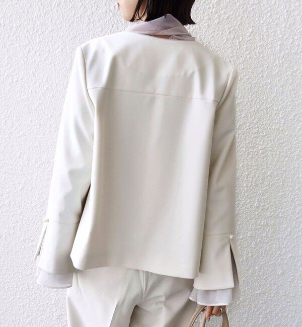 SHIPS for women「ダブル クロス 重ね袖 ノーカラー ジャケット（セレモニー対応可）」|ノーカラージャケット|