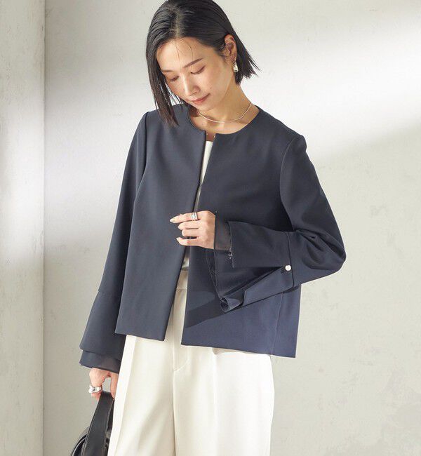 SHIPS for women「ダブル クロス 重ね袖 ノーカラー ジャケット（セレモニー対応可）」|ノーカラージャケット|