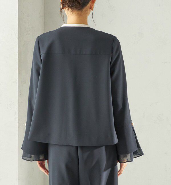 SHIPS for women「ダブル クロス 重ね袖 ノーカラー ジャケット（セレモニー対応可）」|ノーカラージャケット|