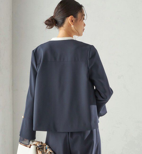 SHIPS for women「ダブル クロス 重ね袖 ノーカラー ジャケット（セレモニー対応可）」|ノーカラージャケット|