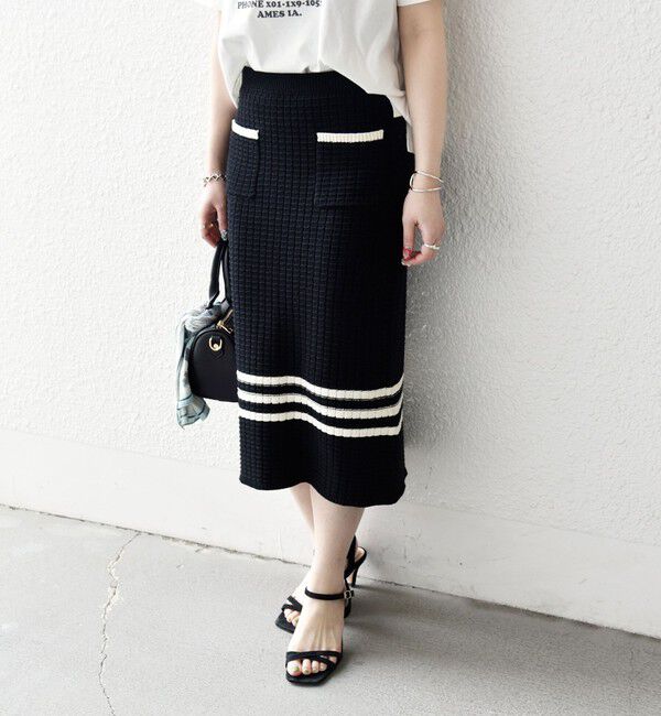 SHIPS any「SHIPS any:〈手洗い可能〉バスケット編み 配色 ライン タイト スカート」|スカート|