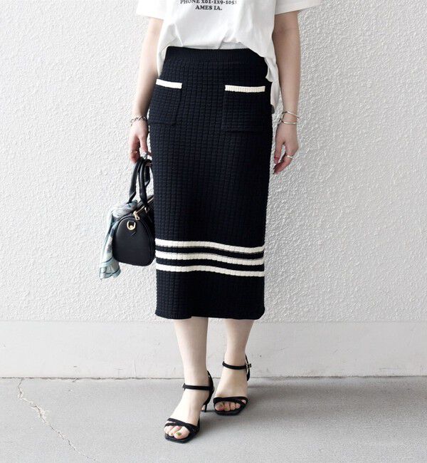 SHIPS any「SHIPS any:〈手洗い可能〉バスケット編み 配色 ライン タイト スカート」|スカート|