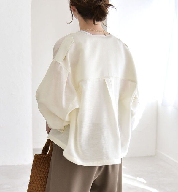 quaranciel「《追加予約》quaranciel:〈手洗い可能〉リネン ミックス ノーカラー ドロスト ブルゾン」|ブルゾン・スタジャン|