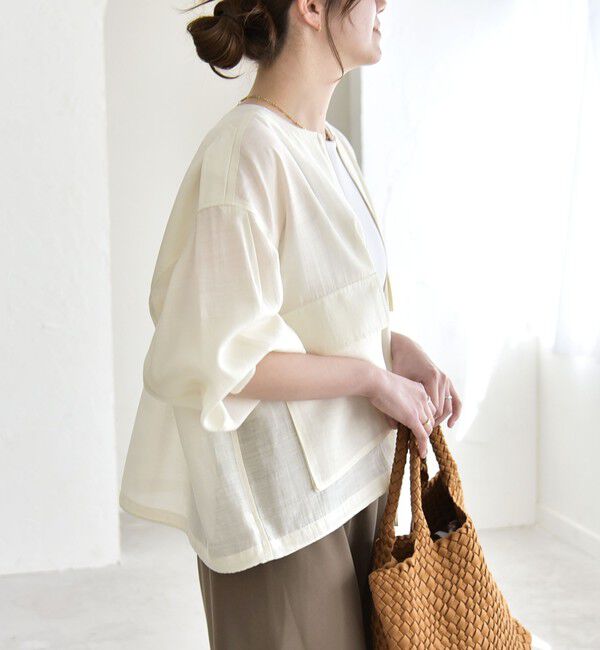 quaranciel「《追加予約》quaranciel:〈手洗い可能〉リネン ミックス ノーカラー ドロスト ブルゾン」|ブルゾン・スタジャン|