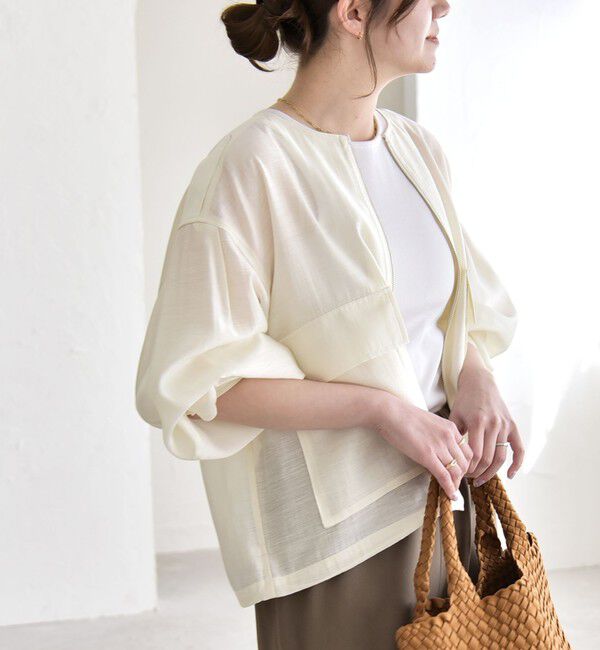 quaranciel「《追加予約》quaranciel:〈手洗い可能〉リネン ミックス ノーカラー ドロスト ブルゾン」|ブルゾン・スタジャン|