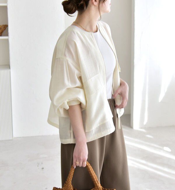 quaranciel「《追加予約》quaranciel:〈手洗い可能〉リネン ミックス ノーカラー ドロスト ブルゾン」|ブルゾン・スタジャン|