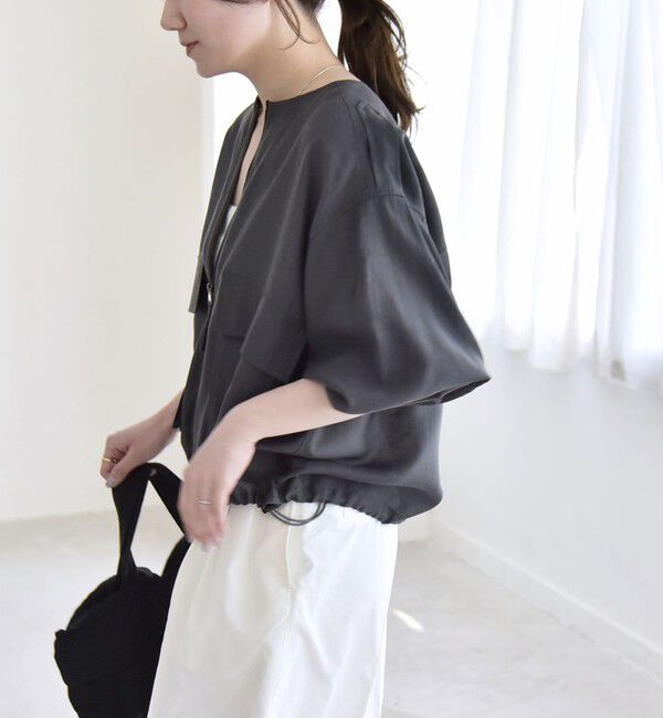 quaranciel「《追加予約》quaranciel:〈手洗い可能〉リネン ミックス ノーカラー ドロスト ブルゾン」|ブルゾン・スタジャン|