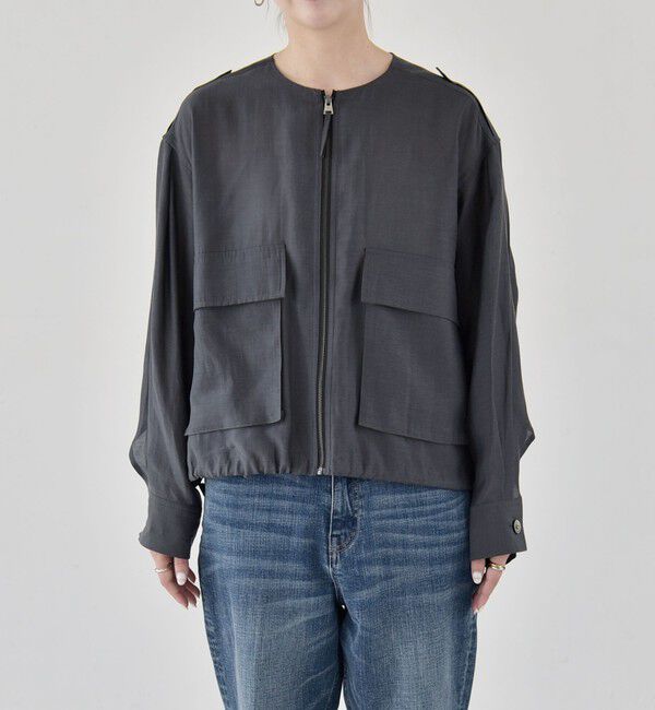 quaranciel「《追加予約》quaranciel:〈手洗い可能〉リネン ミックス ノーカラー ドロスト ブルゾン」|ブルゾン・スタジャン|
