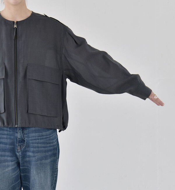 quaranciel「《追加予約》quaranciel:〈手洗い可能〉リネン ミックス ノーカラー ドロスト ブルゾン」|ブルゾン・スタジャン|