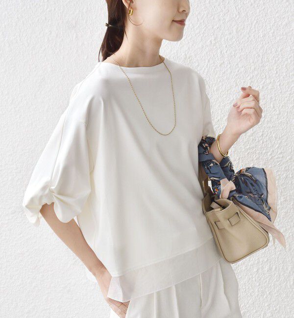 SHIPS for women「〈洗濯機可能〉袖 ツイスト デザイン シアー ドッキング TEE」|Tシャツ・カットソー|