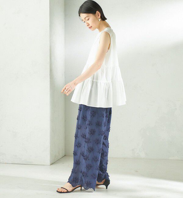 SHIPS for women「《予約》【SHIPS別注】crinkle crinkle crinkle:〈手洗い可能〉3D 刺繍 ワイド パンツ」|その他|