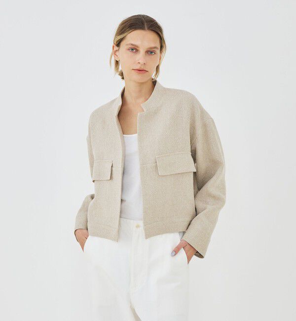 GALERIE VIE「リネンシルクツイード スタンドカラーブルゾン」|ブルゾン・スタジャン|