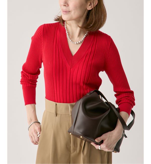 VERMEIL par iena「SLOWOOL Vネック プルオーバー」|ニット・セーター|レッド